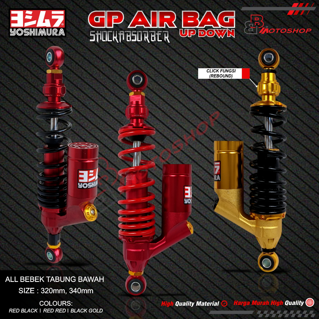 Shock Breaker Tabung Bawah Click Fungsi GP Air Bag Up Down Uk 320mm 340mm semua motor BEBEK