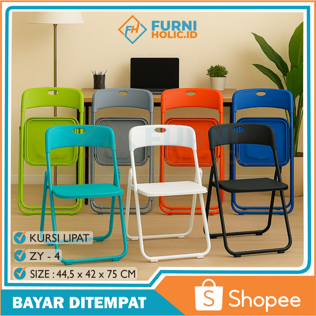 FURNIHOLIC Kursi Lipat Plastik / Kursi Santai / Kursi Belajar / Bangku Lipat Portable / Kursi Lipat
