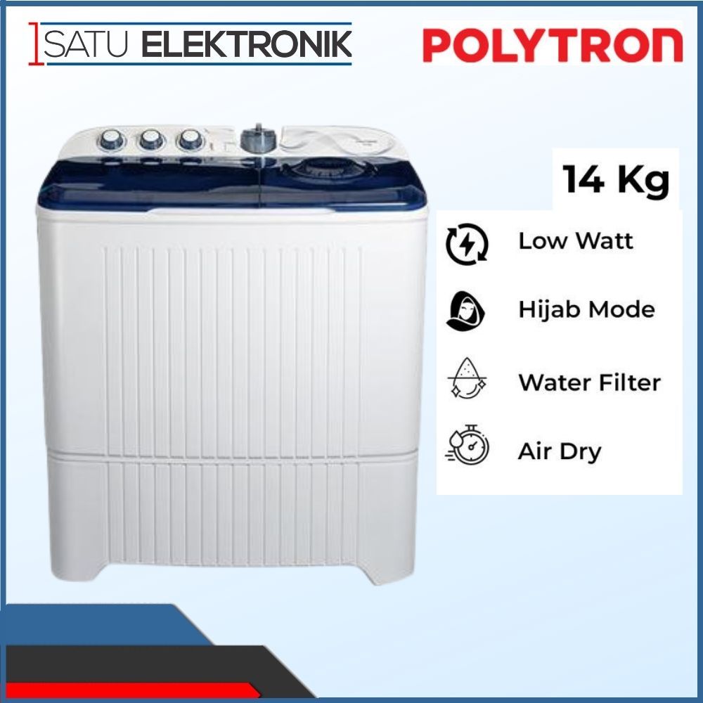Mesin Cuci Polytron 14 kg Mesin Cuci 2 Tabung Low Watt Hijab Mode Putih