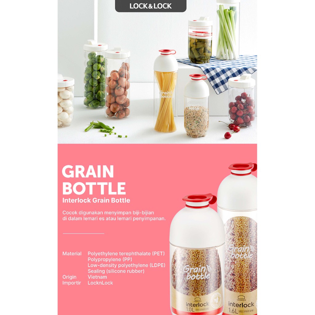 Lock n Lock Interlock Grain Bottle 1L  / Toples Lock n Lock Grain Bottle