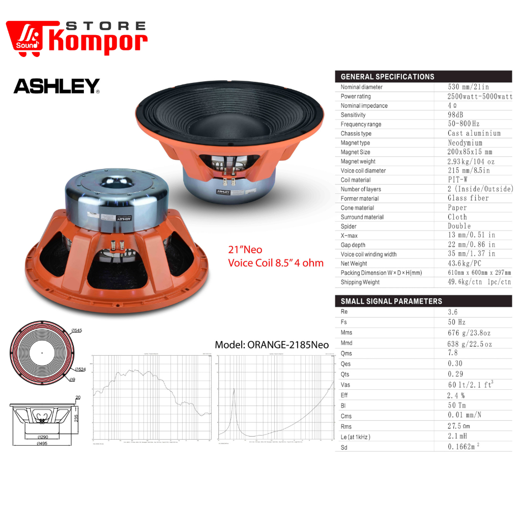 SPEAKER KOMPONEN ASHLEY ORANGE 2185NEO ORIGINAL/ Speaker Component 21 inch Ashley Orange 2185 Neo
