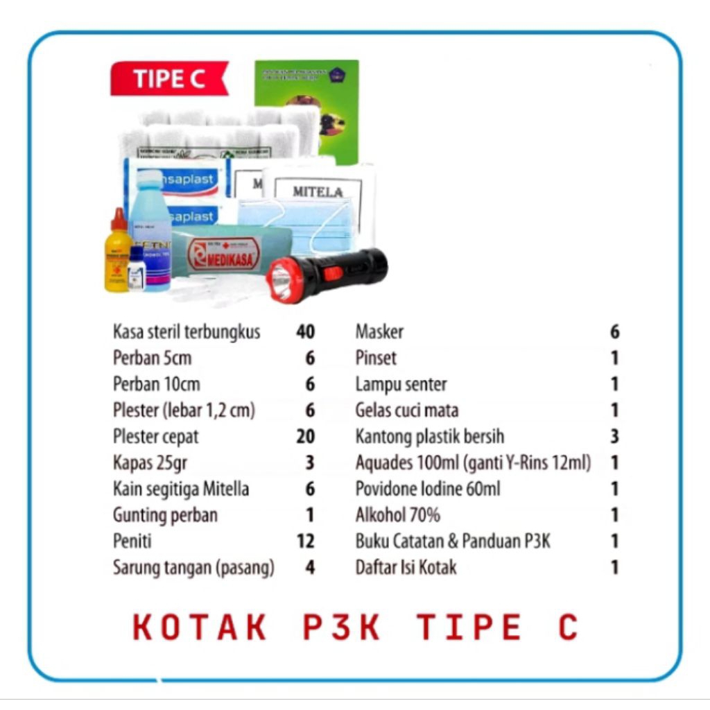 Perlengkapan Isi Paket P3k Type C /First Aid Isi p3k terlengkap/HANYA ISI P3K PAKET TYPE C