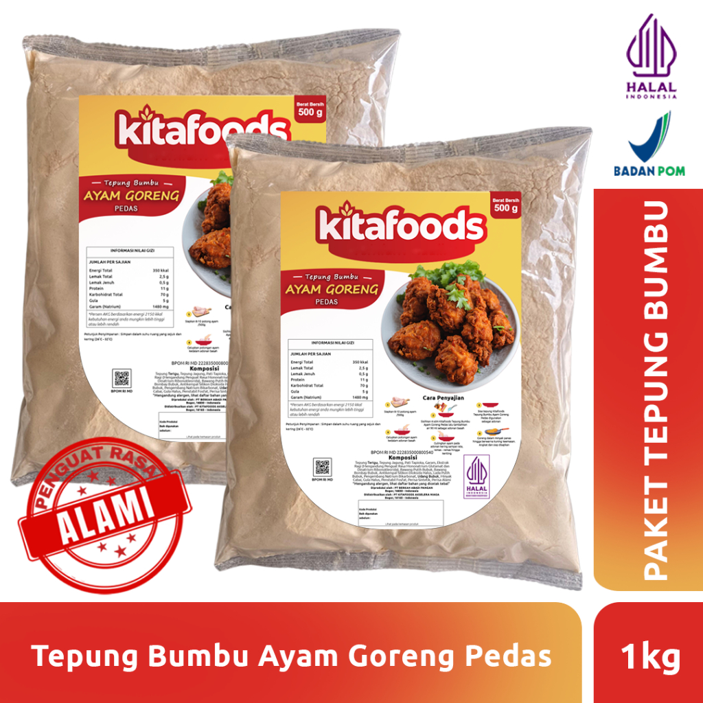 

Kitafoods Paket TPG 5 ( Tepung Ayam Pedas 500gr 2 pcs) Tanpa Penguat Rasa