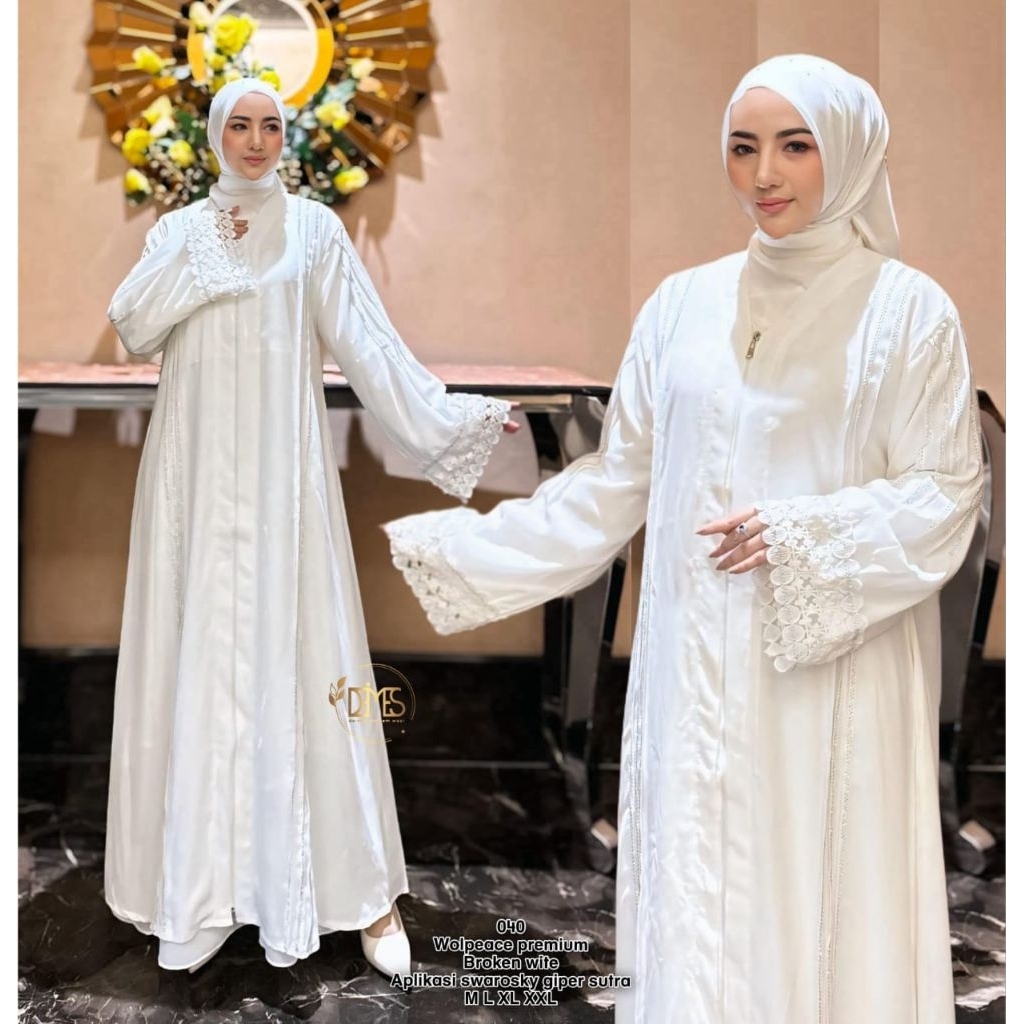 Gamis Abaya Putih Wolpeach Premium Payet Exclusive Kode 040