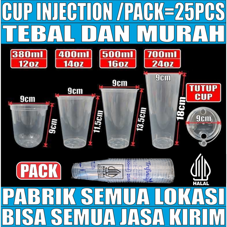Trifinity Cup Injection HALAL Tebal 12oz 380ml 14oz 400ml 16oz 500ml 24oz 700ml Pac Tutup Sambng JSP