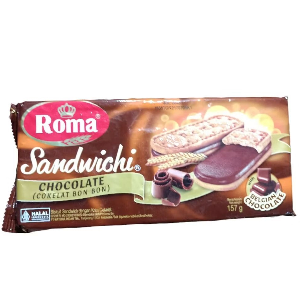 

Roma Sandwich Coklat 157gr Biskuit Sandwich dengan Krim Cokelat