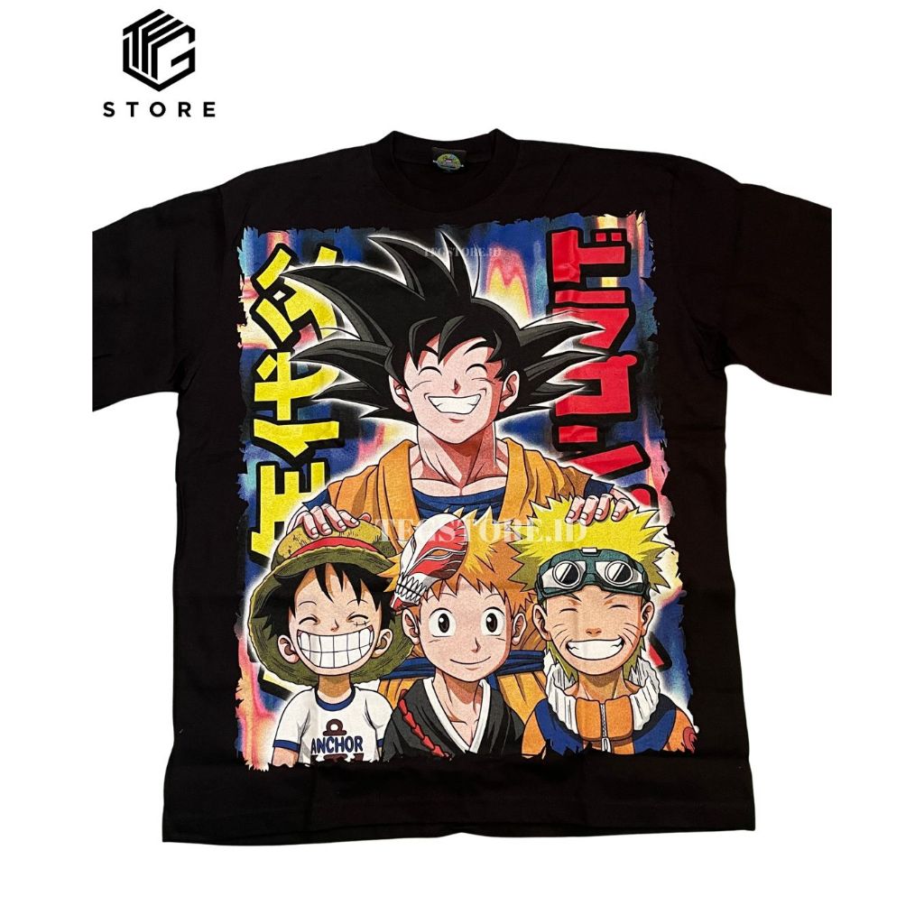 Big 4 Dragon Ball Z One Piece Bleach Naruto Japan Anime Tshirt Manga Tee Bootleg Premium Kaos XL