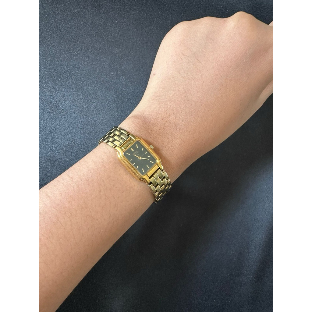 Seiko Goldtone Black Face Tank Watch