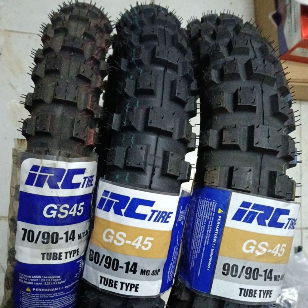 Paket Sepasang Satuan Ban IRC GS45 Ring 14 Tube Type (70/90/80/90/80/90/90-14) Ban Set Luar Motor Tr