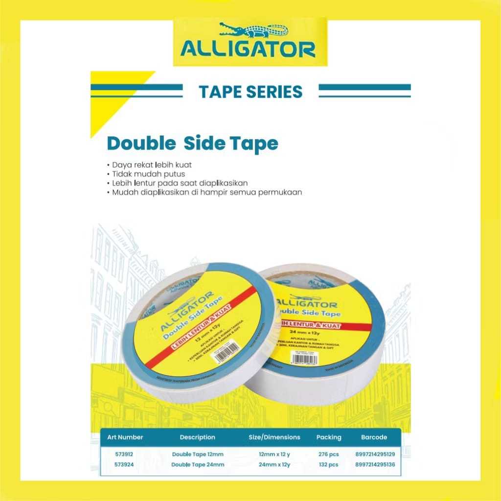 

Alligator Double Tape Kecil Ukuran 12 mm 24mm / Lem Bolak Balik Serbaguna / Double Side Tape