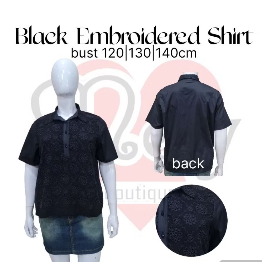 blus krah kemeja hitam katun bordir katbol bigsize jumbo