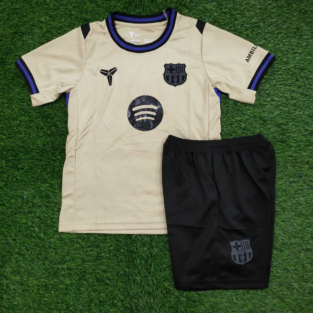 Jersey Kids Barcelona Away 2025 2026 Grade Ori Baju Bola Anak Barca 3 4 5 6 7 8 9 10 11 12 13 Tahun