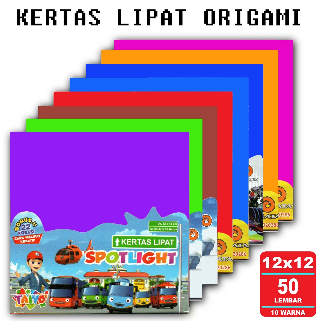 

Kertas Origami / Kertas Lipat Spotlight Ukuran 12X12 - 1 pak isi 50 lembar - 10 warna Kerajinan