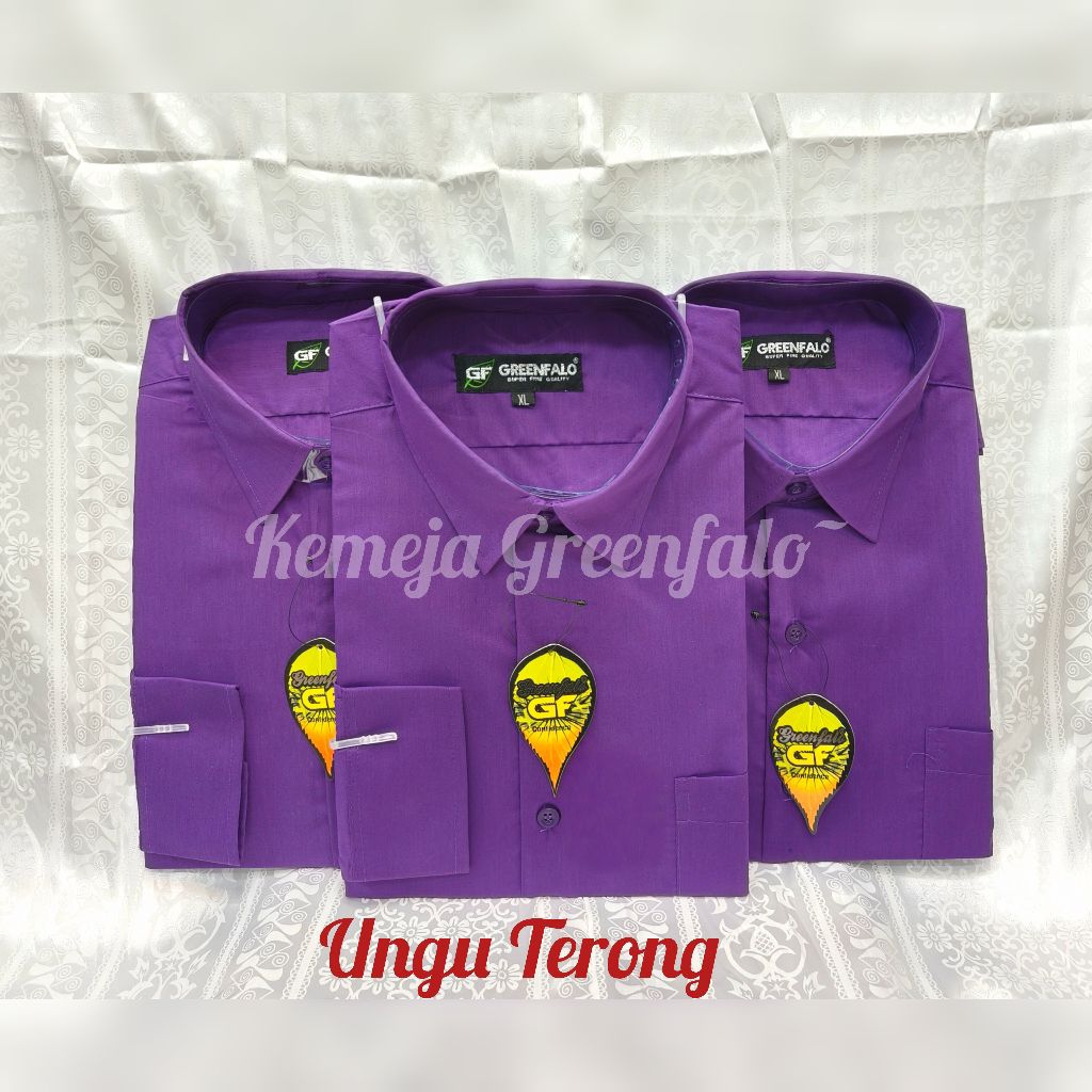 KEMEJA PRIA GREENFALO - KEMEJA POLOS LENGAN PANJANG WARNA UNGU TERONG