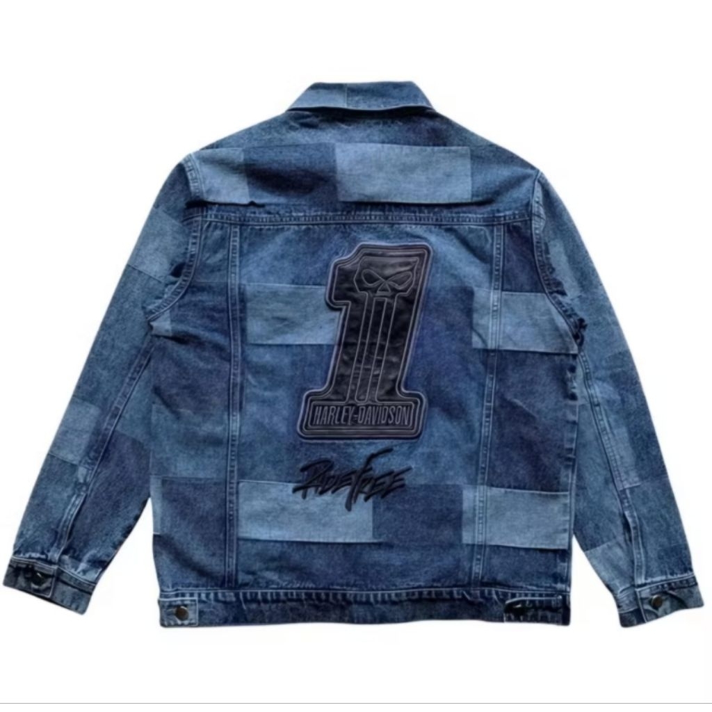 Jaket Denim Harley-Davidson Biru Denim Selvedge Import