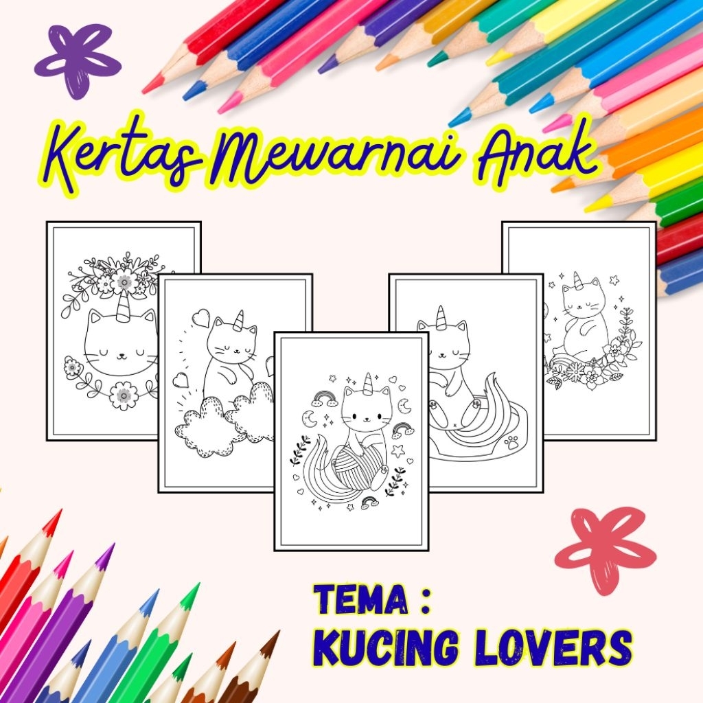 

26 LEMBAR KERTAS MEWARNAI ANAK TEMA KUCING CAT LOVERS (READY LANGSUNG KIRIM)
