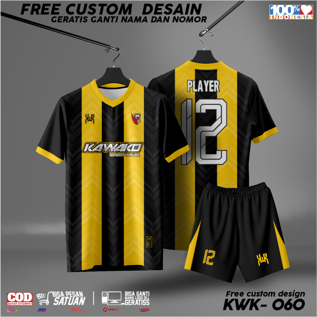 Jersey Olahraga Sepak Bola & Futsal (motif simple, hitam kuning, free custom)
