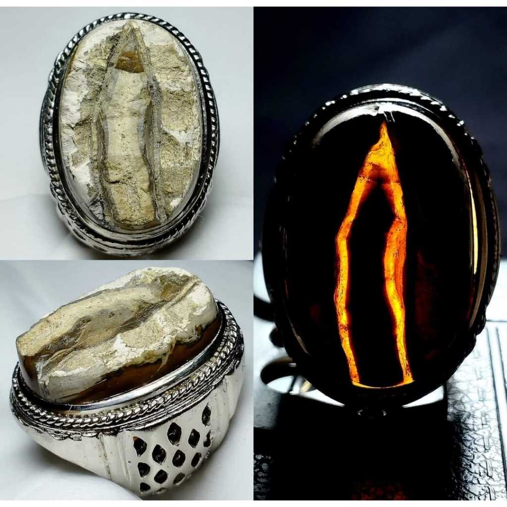 Cincin Batu Akik Natural Motif Gambar Sulaiman Yaman Kurung Unik Antik