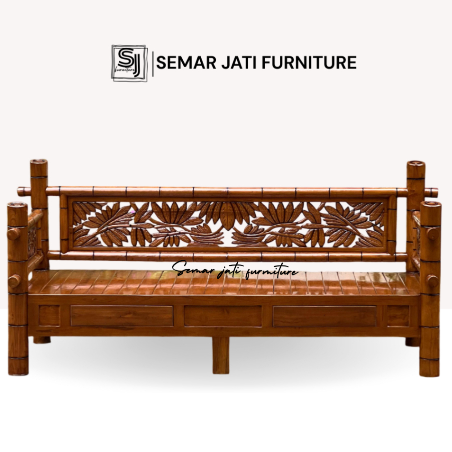 Kursi bale bale jati motif bambu bangku teras ruang tamu bahan kayu jati....