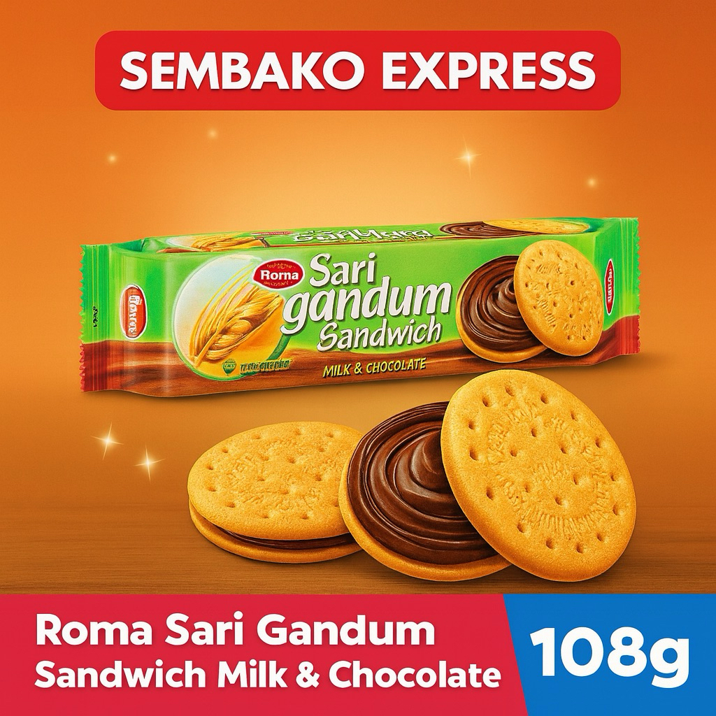 

Roma Sari Gandum Sandwich Susu & Cokelat 108g – Biskuit Gandum Isi Krim Lezat