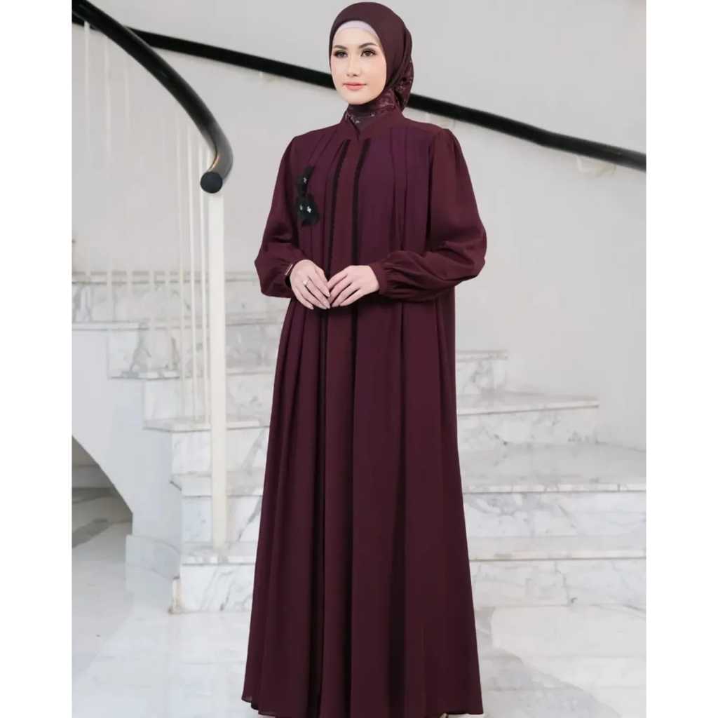 Abaya AZHA Dress Bahan Ceruti Bebydoll Full Puring Aplikasi Renda Baju Kurung Melayu Viral & Premium