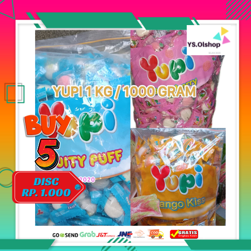 

Aneka Yupi Reseller 1000 Gram rasa Kiss Strawberry Stoberi, Mango Kiss & Fruity Puff Expired 2027