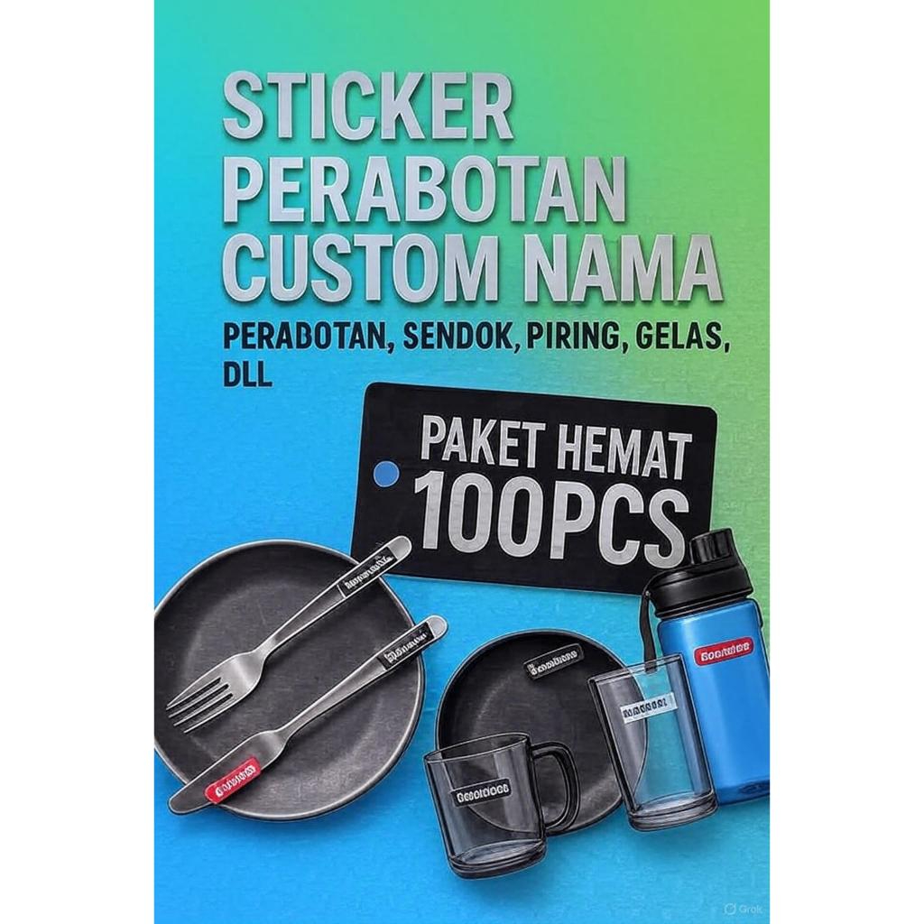 

100 PCS Sticker Custom Nama Stiker Piring Sendok Perabotan Waterproof timbul UV DTF