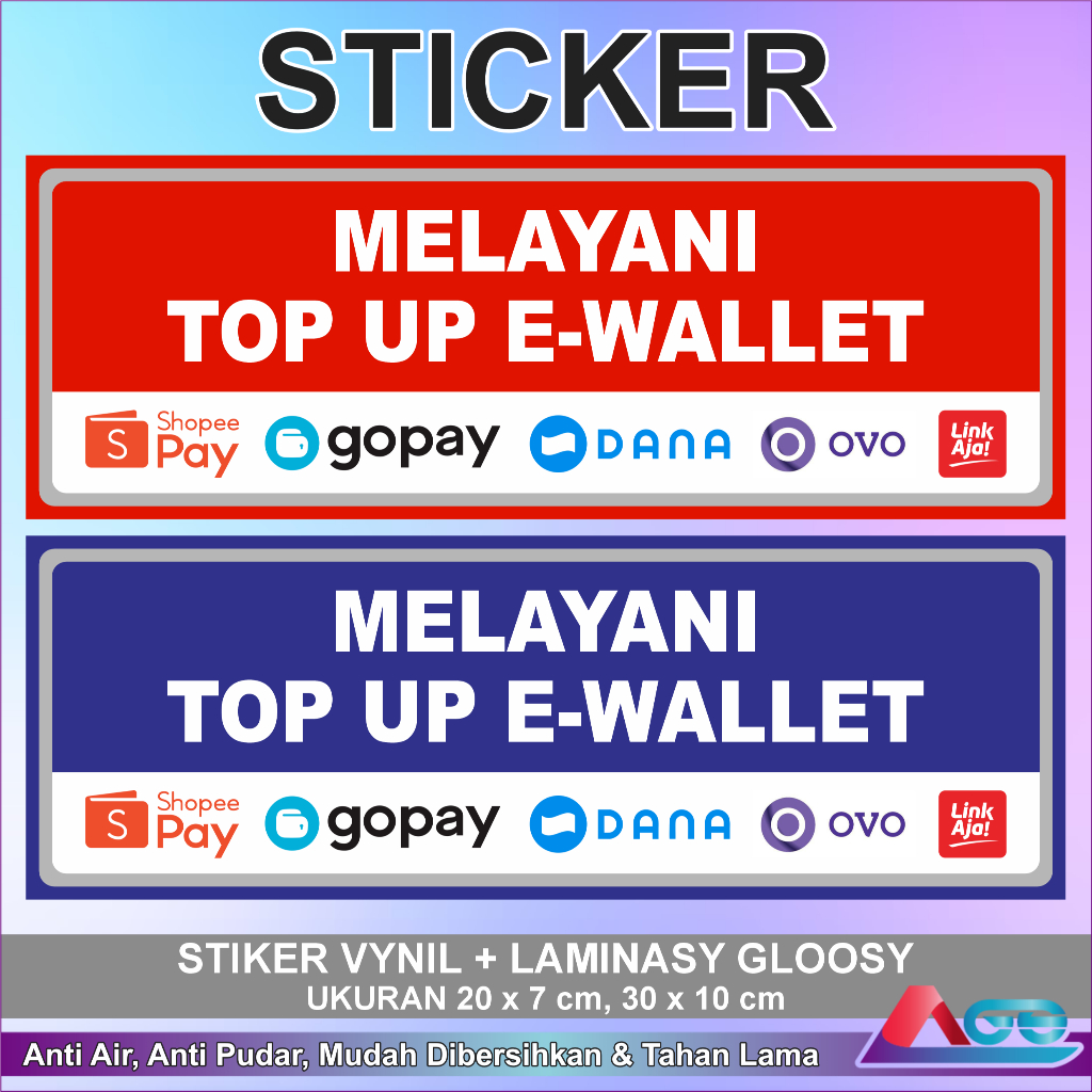 

Stiker Melayani Top Up E-Wallet Laminasi Glossy Sticker Vynil Ukuran Besar Murah