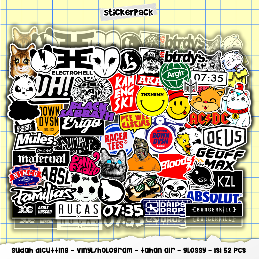 

stickerpack brand series isi 52pcs part 1, vinyl & hologram tahan air