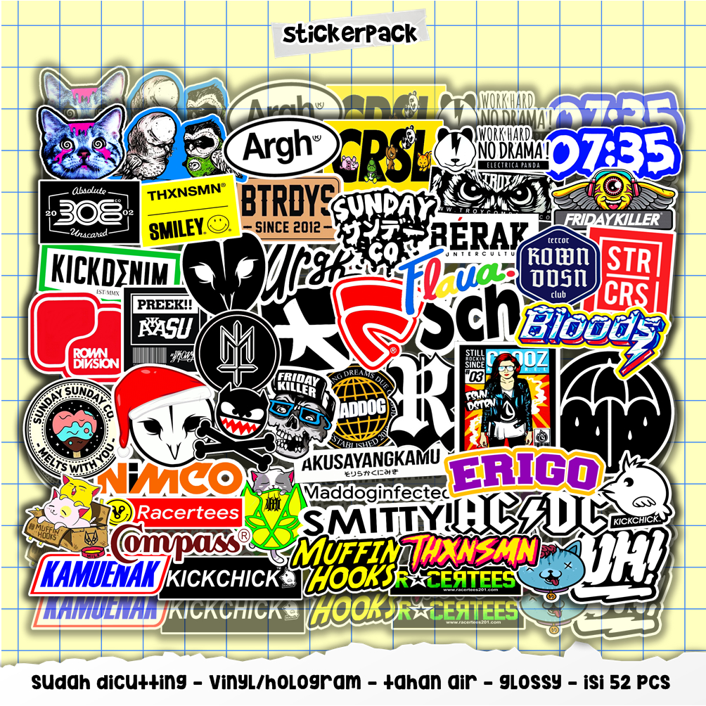 

stickerpack brand series part 2 isi 52pcs, vinyl & hologram tahan air