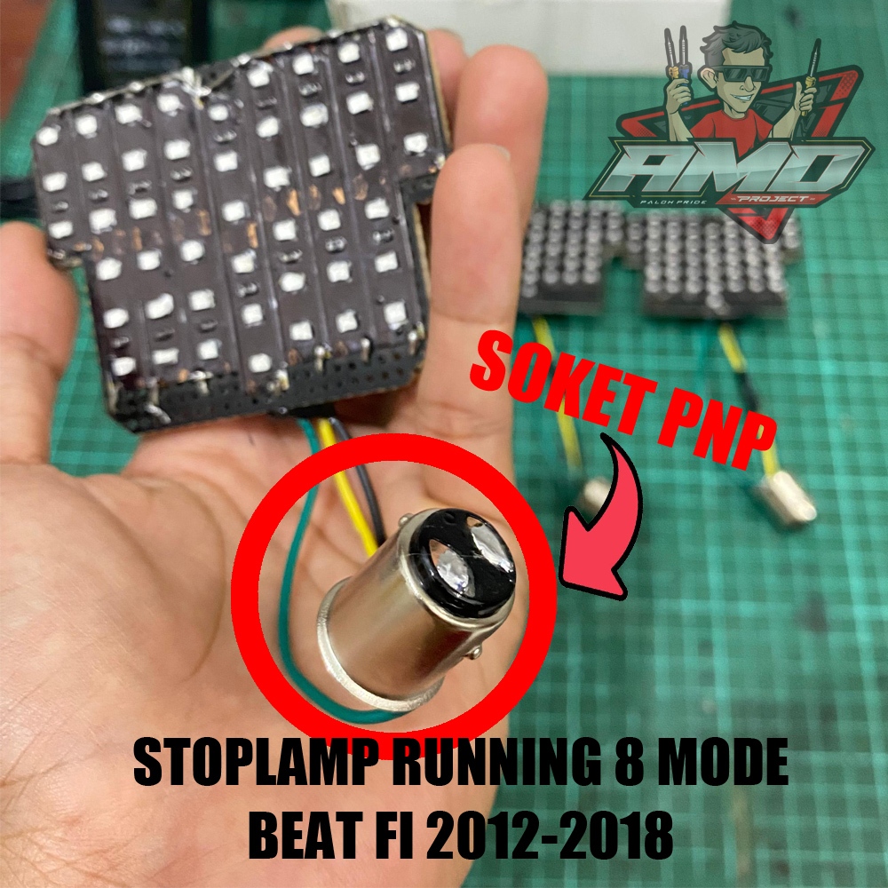 Stoplamp Running Custom Beat FI 8 Mode Sudah Soket PNP 12v Wajib Arus DC Lampu Led Rem Belakang