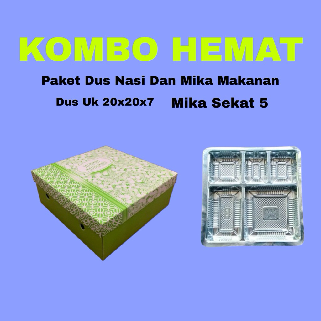 

50/100 Pcs Dus Nasi uk 20x20x7 dan Mika sekat 5 | Kardus Nasi/kue Motif |
