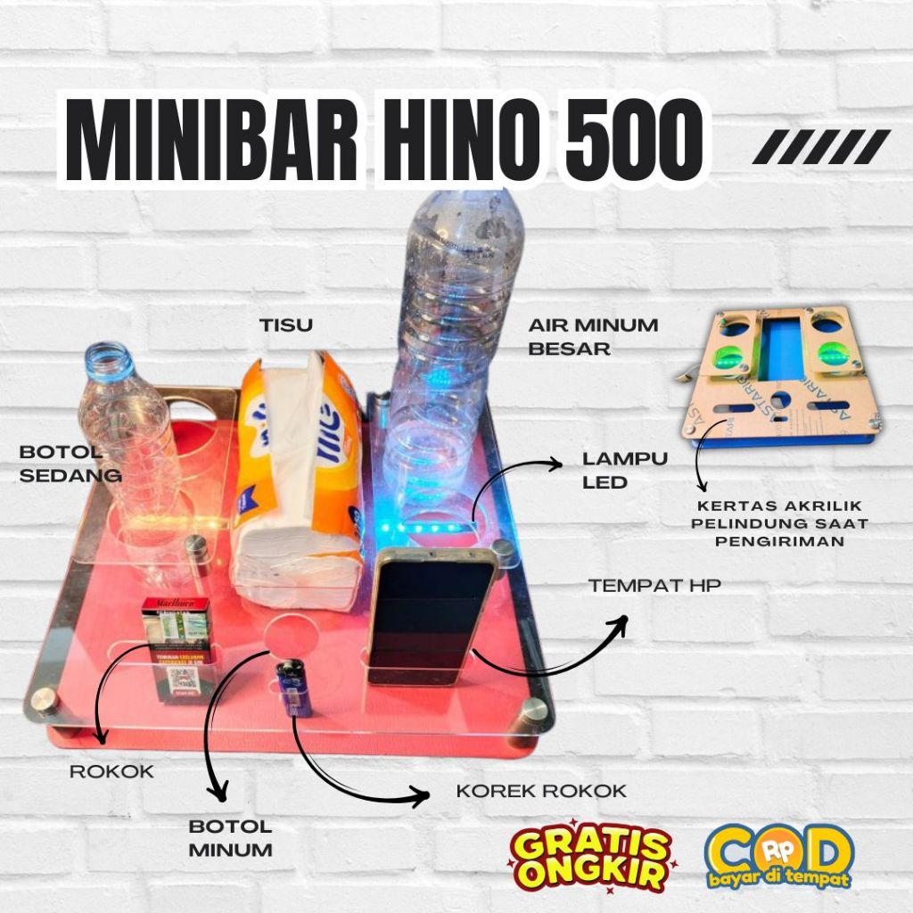 Minibar Jok Tengah Fuso, Hino500 Dan sejenisnya Ukuran 40×40cm, dilengkapi Kabel USB & Lampu LED