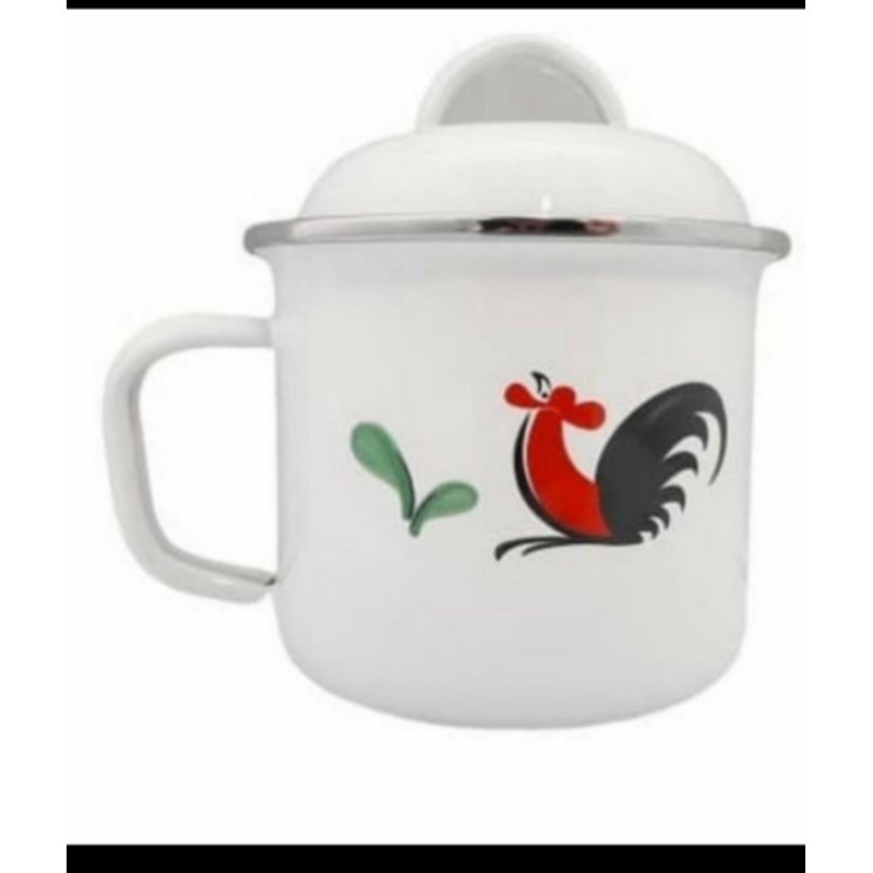 Mug blirik ayam jago 8 cm dengan tutup / mug ayam jago / gelas ayam jago / cangkir motif ayam jago /