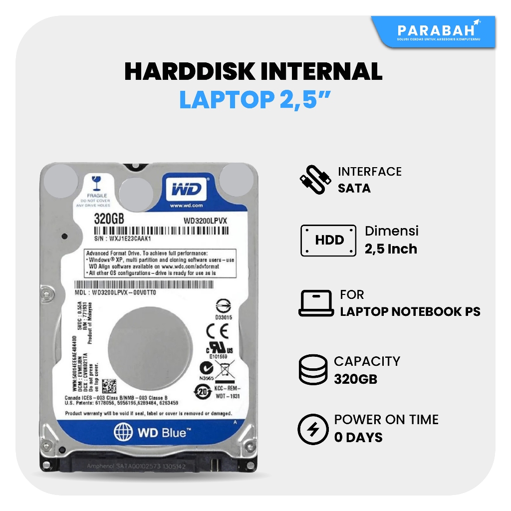 Hardisk Laptop WD Blue 320GB 2.5 Hardisk Internal SATA New - WD Blue