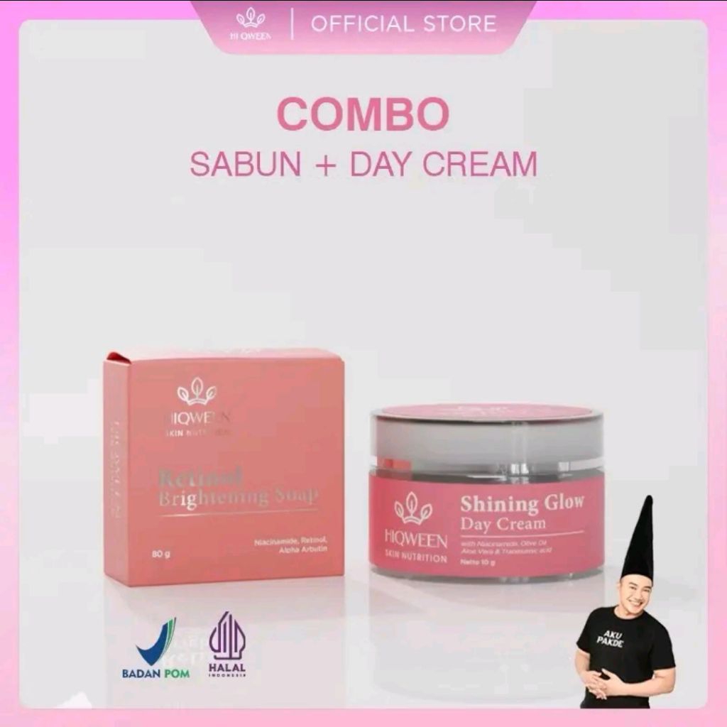 Hiqween Sabun Retinol + Shining Glow Day Cream Cream Siang Malam Niacinamide Mencerahkan Flek Melasm