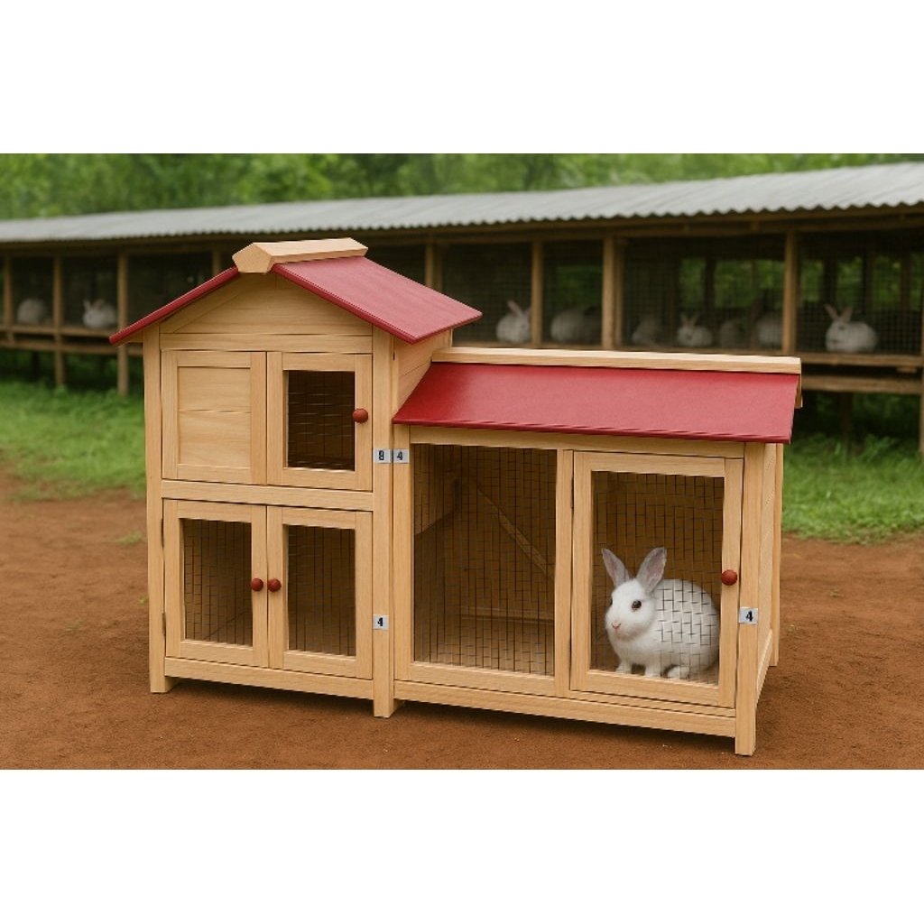 Kandang Kelinci Kayu 2 Lantai Atap Merah -  kandang kelinci kayu /  kandang kelinci 2 lantai / kanda