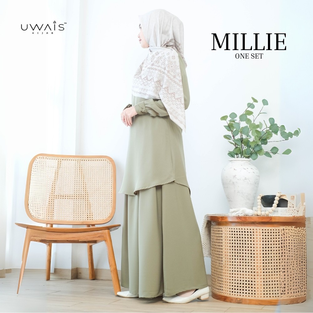 Uwais Hijab Millie One Set Syari Setelan Wanita Muslimah Rok & Atasan Bahan Adem Elegan Wudhu