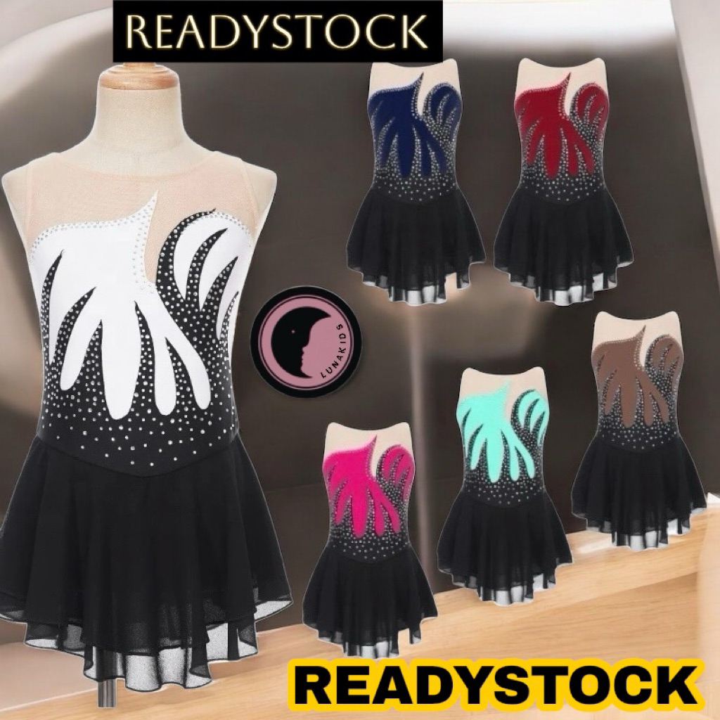 Baju Ice Skating Anak Dance Gymnastic Rhythmic Leotard Anak Dress Figure Skating READYSTOCK