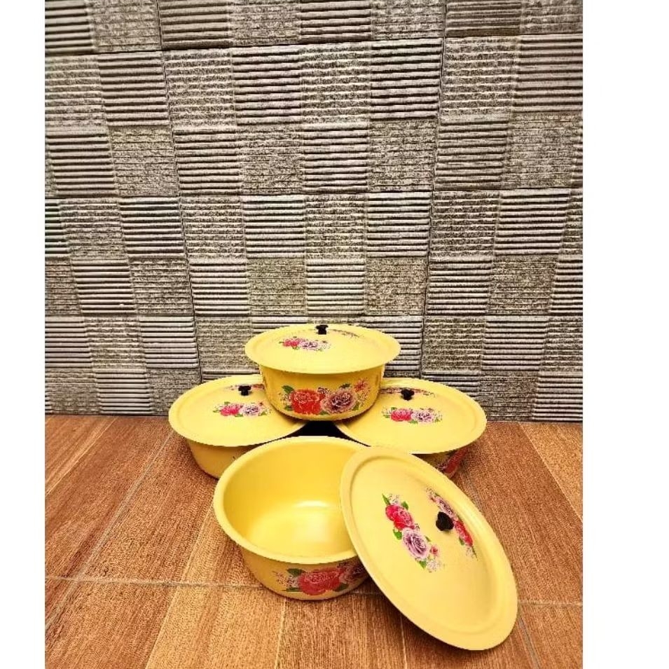 Baskom Tutup Enamel 22 Cm Motif Bunga / Baskom Serbaguna