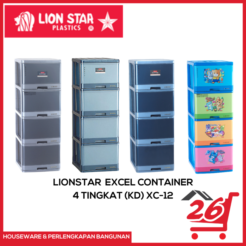 LION STAR Excel Container Serbaguna / Lemari Pakaian Plastik 4 Tingkat