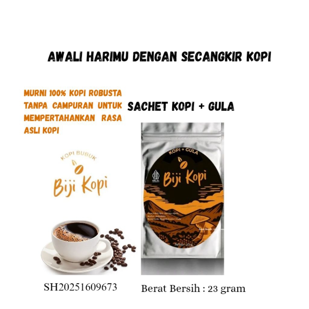 

Kopi Sachet BIJI KOPI || Kopi Robusta || Kopi Hitam || Kopi Robusta Murni || Kopi Hitam Murni || Kopi Sachet|| Kopi + Gula (10 × 23 gr)