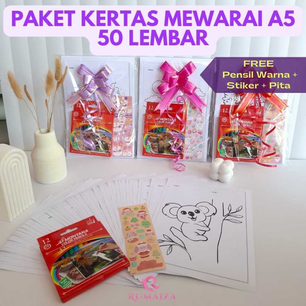

Termurah Paket 50 Lembar Gambar A5 /Kertas Gambar Mewarnai Anak Gratis Pensil Warna/Souvenir Ultah