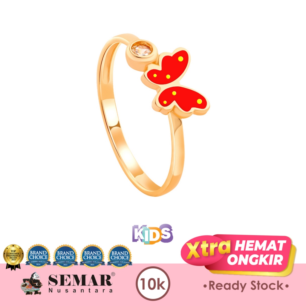 Cincin Emas Anak Baby Colour Rosy Butterfly Gold 10K Semar Nusantara