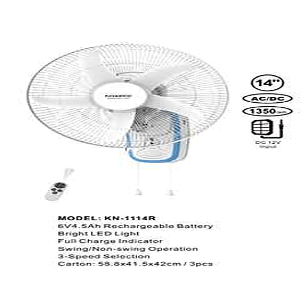 Kipas Angin Dinding Rechargeable KONKA 14 Inch (KN-1114R) Biru Putih Pengiriman Cepat Murah Meriah