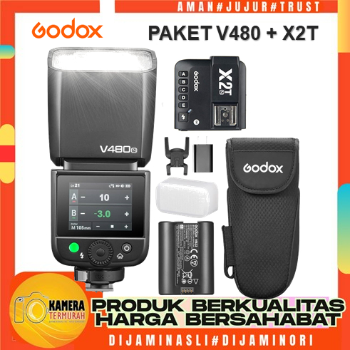 Paket Godox V480 TTL On-Camera Flash Godox V480+ GODOX X2T Original
