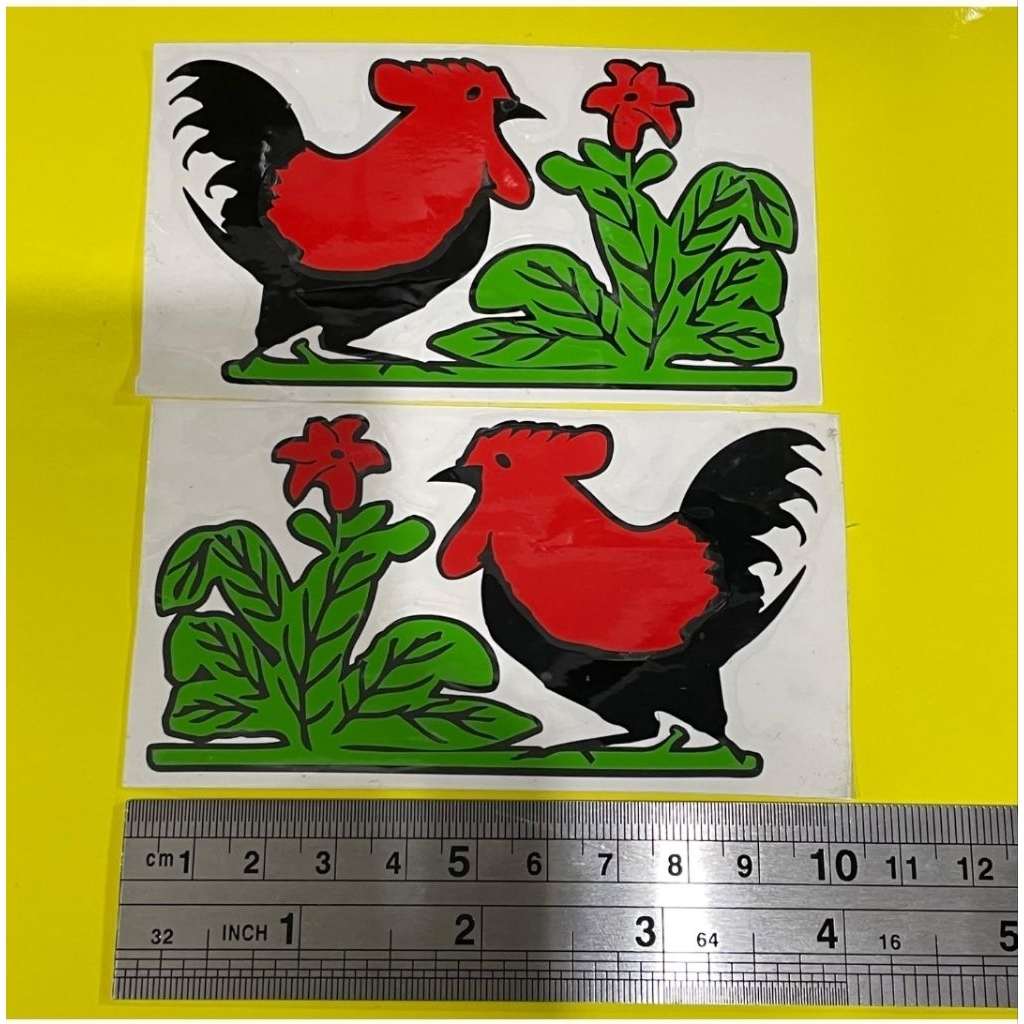 Cutting Sticker Ayam Jago Sepasang. Stiker Sepert di Mangkok Ayam Jago kecil bahan Oracal