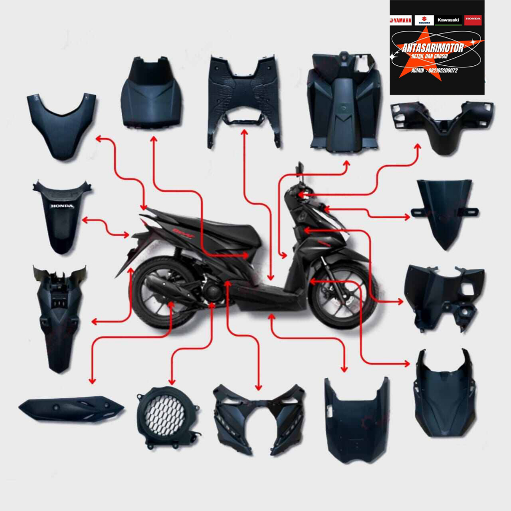 FULL SET BODY BEAT 2020 HITAM GLOSSY / FULL SET BODY BEAT DELUXE HITAM MERK WIN