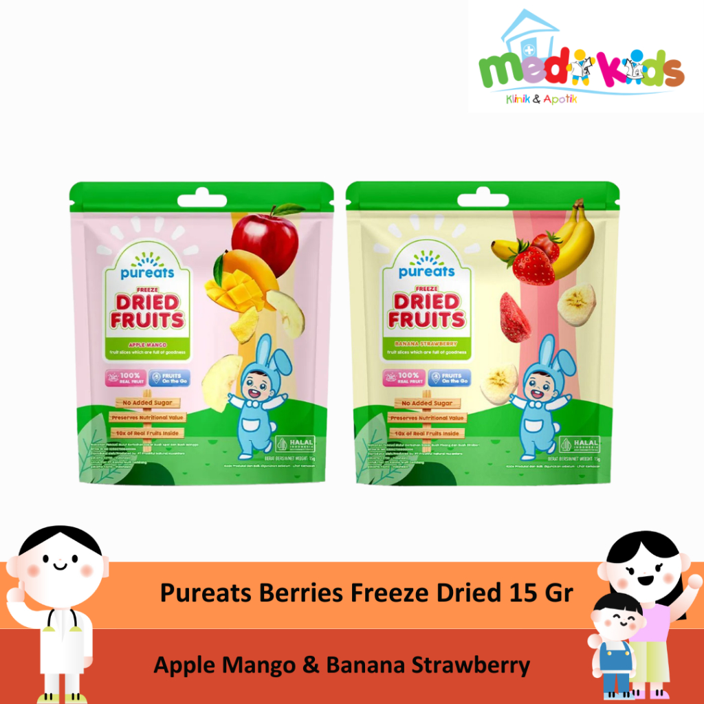 

Pureats Freeze Dried Fruit 15 GR Banana Strawberry - Apple Mango - Cemilan Buah Kering Untuk Anak - Cemilan Sehat Keluarga
