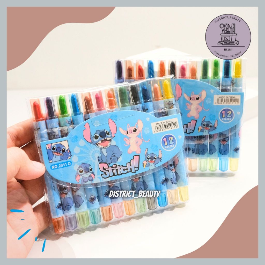 

KRAYON PUTAR MINI STITCH CRAYON PUTAR STITCH CRAYON PUTAR PENDEK ISI 12 WARNA KRAYON TWIST STITCH